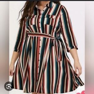 Striped Button-Up Dress with Belt Torrid Size Plus 1